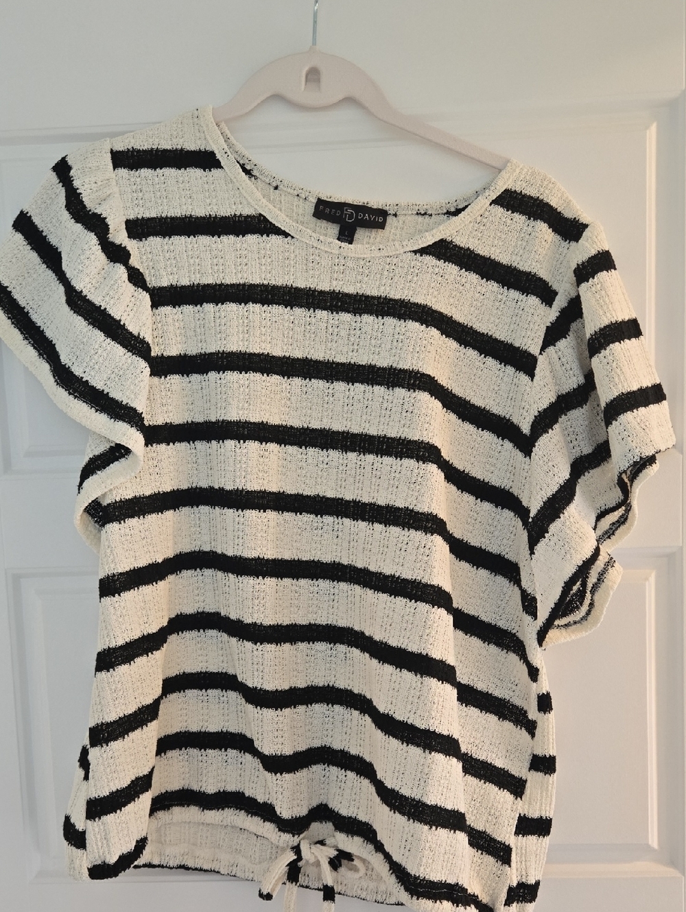 Fred David Black & White Striped Short Sleeve Knit Top